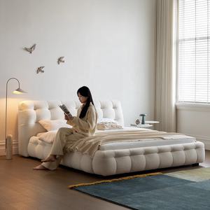 Cama Zayshine Retro Francesa <span class=keywords><strong>de</strong></span> Lujo Blanca <span class=keywords><strong>de</strong></span> Sherpa y Terciopelo para Dormitorio Principal, Modular <span class=keywords><strong>de</strong></span> Tamaño Extragrande, <span class=keywords><strong>de</strong></span> Diseño para Villa, Cama Doble - Product Image 3