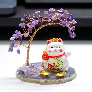 All Omi Lucky Cat <b>Crystal</b> <b>Tree</b> Yellow Painted Round Home Decoration Collectible Gift - Product Image 2