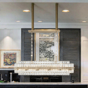Lámpara de Araña LED de Cristal Rectangular de 16 Luces y 50 Pulgadas, Estilo Moderno y Lujoso para Sala de Estar, en Latón/Cromo - Product Image 4