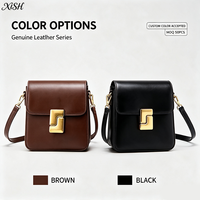 Sac bandoulière carré en cuir véritable XISHANG Direct Leather Factory avec fermoir doré pour les trajets quotidiens, personnalisation de la marque disponible