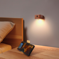 Lampe de chevet murale personnalisée en bois de noyer, décoration de chambre moderne, petite, rechargeable, lumière chaude changeante de couleur