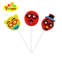 Funny Cartoon Face Shape Soft Lollipop Sugar Coated Gummy Candy