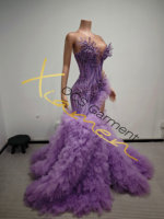 Robe de soirée longue en tulle multicouche avec strass 3D violets de luxe, fabriquée par Ocstrade, élégante robe de bal pour banquet