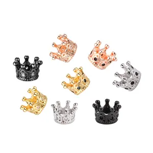 Hot Sale DIY Jewelry Crafts Making Supply Brass Cubic Zirconia Rhinestone Spacer Beads Crown Charm Connector