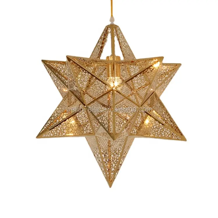 Golden Star Lighting Lamp, Iron Pierced Pendant Lighting Chandelier, Decoration Ceiling Light