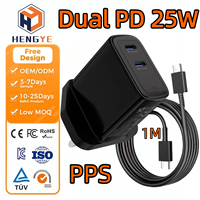 Charger PD 25W Colokan UK Kabel Tipe C Adaptor Dinding Dual Port Aksesoris Pengisi Daya Ponsel USB Tipe-C 25W Pengisian Super Cepat Logo OEM