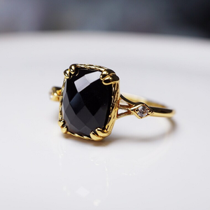 Anelli Vintage da Donna in <span class=keywords><strong>Argento</strong></span> Sterling <span class=keywords><strong>925</strong></span> Placcato Oro 18k <span class=keywords><strong>con</strong></span> Grande <span class=keywords><strong>Pietra</strong></span> <span class=keywords><strong>Nera</strong></span> Rettangolare - Product Image 2