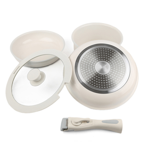 Ustensiles de cuisine élégants en aluminium avec revêtement en céramique crème - Sans PFAS/PFOA, casseroles et poêles antiadhésives avec poignées amovibles - Product Image 1