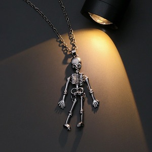 Kalung Pria Halloween Logam Emas, Liontin Tengkorak Tulang Manusia Utuh dengan Rantai Halus, Perhiasan Hadiah - Product Image 5