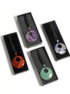 40mm Donut curación cristales collar Natural piedra Chakra piedras preciosas amuleto moneda de la suerte Donuts encanto Reiki Collar para hombres y mujeres - Product Image 3