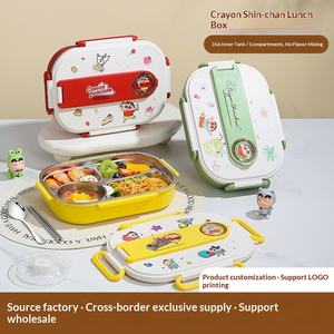 Boîte à lunch compartimentée carrée, isolée, compatible <span class=keywords><strong>micro</strong></span>-ondes, en acier inoxydable 316, pour étudiants, enfants, dessin animé, portable - Product Image 5