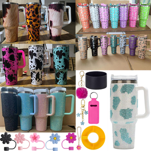 Nuevos productos Tazas de viaje de 40 Oz con tapas y pajitas Actualización Galvanoplastia Vaso de leopardo con asa Guepardo americano moderno - Product Image 1
