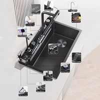 Robinet de cuisine moderne à poser sur le comptoir, mitigeur chaud/froid en acier inoxydable, évier rectangulaire multifonction avec affichage numérique et égouttoir
