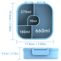 Boîte à lunch bento en silicone à 4 compartiments à une couche pour enfants, étanche, contenant alimentaire en plastique résistant au micro-ondes, étudiants