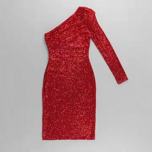 Robe de soirée élégante de haute qualité pour femme, sexy, asymétrique à une épaule, taille fine, à sequins et paillettes – Grande Vente - Product Image 4