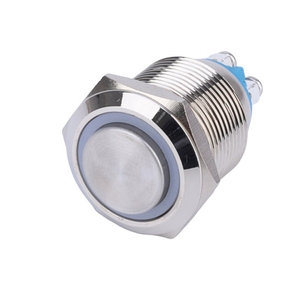 Высокое качество 19 мм 1NO механическое кольцо Синяя светодиодная Кнопка переключатели Металлическая высокая круглая головка защелкиваемая кнопка переключателя винтовой клеммы - Product Image 1