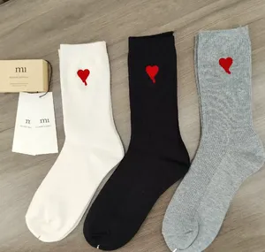 Dropshipping Products 2026 | Luxury Peach Heart Double Needle Embroidered <b>Socks</b>, <b>Black</b> White Gray Mid-High Tube Breathable - Product Image 3
