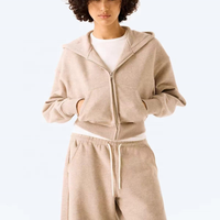 Ensemble de survêtement 2 pièces pour femme, personnalisé, uni, avec sweat à capuche court zippé, en coton French Terry brodé, style décontracté et ample