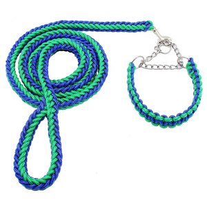 Conjunto de correa de <span class=keywords><strong>collar</strong></span> de perro de paracord tejido, <span class=keywords><strong>collar</strong></span> de perro de moda y juego de plomo con cadena de acero inoxidable - Product Image 1