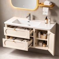 Meuble de salle de bain moderne résistant à l'eau avec miroir LED, armoire de salle de bain avec lavabo intégré sans joint, design de luxe de haute qualité