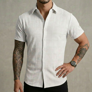 <span class=keywords><strong>Camicia</strong></span> Estiva da Uomo Antirughe Traspirante a <span class=keywords><strong>Maniche</strong></span> <span class=keywords><strong>Corte</strong></span> in Maglia Tinta Unita con Design a <span class=keywords><strong>Quadri</strong></span> e Colletto per Uso Quotidiano Casual - Product Image 6