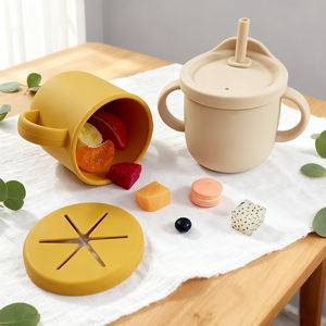 Keluaran baru cangkir bayi anti bocor sublimasi bayi bebas Bpa cangkir makanan ringan dengan tutup 2 in 1 cangkir makanan ringan dan minuman - Product Image 1