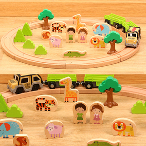 Train de Safari en Bois avec Piste et Jouets pour Tout-Petits, Tapis de Jeu Animaux du Zoo (Lion, Girafe, Éléphant), Jouets Éducatifs pour Enfants - Product Image 4