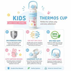 Copo Térmico Infantil de Aço Inoxidável 316 com Isolamento a Vácuo, Tampa Flip, Desenho Animado, Livre de BPA, À Prova de Vazamentos, Quente e Frio, Faixa de Silicone, Para Uso Externo - Product Image 6