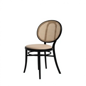 Silla moderna para sala de estar con respaldo de ratán y asiento de espuma, estructura metálica, diseño de respaldo sólido, estilo mid-century, muebles para el hogar - Product Image 1