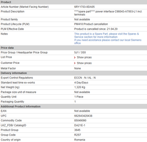 Mặc cả Bonanza 6ry1703-0da05 PCB-A7003-L1 giao diện điện + Thiết bị đầu cuối 70/86-95 KS + LS1, giao diện điện C98043-A7003-L1 bao gồm - Product Image 2