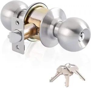 Mudah Dipasang Pegangan Baja Tahan Karat Kunci Kenop Bola, Kunci Kenop Pintu Bundar Silinder