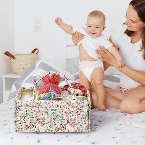 Organisateur de Rangement Floral <span class=keywords><strong>pour</strong></span> Couches et Essentiels de Bébé, Corbeille de Rangement Portable <span class=keywords><strong>pour</strong></span> Nurserie et <span class=keywords><strong>Table</strong></span> à <span class=keywords><strong>Langer</strong></span>, Cadeau de Douche de Bébé - Product Image 5