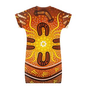 Robe d'été pour filles en art aborigène australien POD Robes à manches courtes personnalisées pour enfants Vente en gros OEM Midi pour enfants - Product Image 5