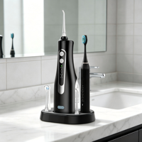 Ensemble Combo 2-en-1 Brosse à Dents Électrique Sonique Intelligente Rechargeable USB Type-C et Hydropulseur Blanchissant Automatique