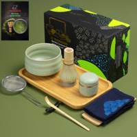 Ensemble de thé matcha en céramique de porcelaine japonaise en gros RTS, 10 pièces, boîte cadeau, écologique, durable, outils à matcha, ensemble de fouets en étain