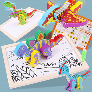 Tavola da Disegno Magnetica 3D per Bambini, Puzzle in Legno a Forma di Dinosauro, Lavagna per Graffiti Cancellabile, Giocattolo Educativo per la Prima Infanzia - Product Image 1