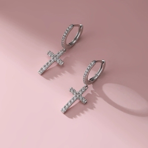 FY-EK502 925 sterling Silver cross-phong cách kim cương nạm Bông tai Stud cho phụ nữ hợp thời trang linh hoạt <span class=keywords><strong>2025</strong></span> New Christian Zircon - Product Image 2