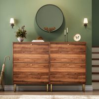 Meuble à chaussures moderne en bois étroit pour entrée, avec 2 tiroirs rabattables, design cannelé, rangement à fond creux et pieds en fer