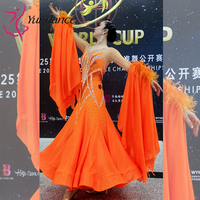 Robe de danse de salon standard internationale personnalisée B-25108 pour femmes, en spandex/polyester, tenue de scène, orange, en mousseline