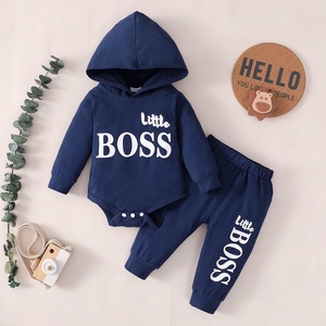 Conjunto de 2 piezas para bebé recién nacido, mono con capucha de manga larga, pantalones, estampado personalizado, ropa de algodón, botones a presión, para verano - Product Image 1