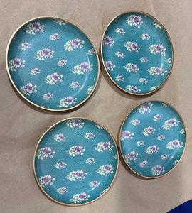 Elegant <b>Teal</b> Floral Pattern <b>Coaster</b> with Geometric Print and Golden Edge - Product Image 1