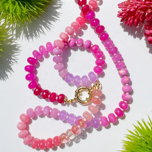 <span class=keywords><strong>Collana</strong></span> di Gemme di Giada <span class=keywords><strong>Rosa</strong></span> in Stile BUBBLEGUM BLISS, Perle di <span class=keywords><strong>Quarzo</strong></span> <span class=keywords><strong>Rosa</strong></span> 5*8mm, <span class=keywords><strong>Collana</strong></span> Artigianale con Perline per Donne e Ragazze, Gioielli da Vacanza - Product Image 2