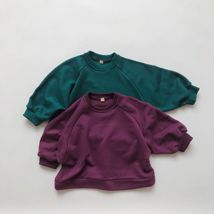Vente en gros usine : Sweat-shirt à col ras du cou uni, 5 couleurs, ensemble crop top pour enfants, sweat-shirt marron personnalisé pour bébé - Product Image 2