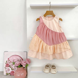 Летние новые детские платья для девочек 2026 года: модные безрукавные юбки с цветными блоками и кружевным декором - Product Image 3