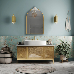 Specchio <span class=keywords><strong>da</strong></span> <span class=keywords><strong>Parete</strong></span> Moderno LED con Cornice in Ottone Arcuata Oversize, Decorativo per Bagno e Camera <span class=keywords><strong>da</strong></span> <span class=keywords><strong>Letto</strong></span> - Product Image 6