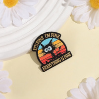 Broche en émail drôle avec citation sarcaste de chat noir, badge de revers, bijou, cadeau pour amis : 'C'est bien, je suis bien, tout va bien'