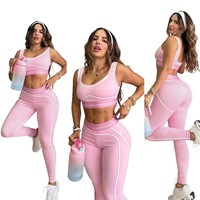 Conjunto Deportivo de Dos Piezas para Mujer, Ropa Deportiva Informal, Diseño Sólido con Logotipo Frontal para el Gimnasio