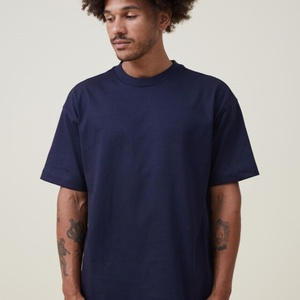<b>Navy</b> Blue Cotton Breathable Men's Round Neck Summer High Weight Regular Fit Short Sleeve Print T-shirt 230g - Product Image 5