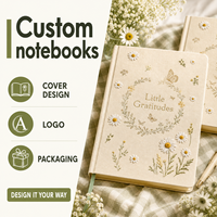 Journal de gratitude LABON avec broderie botanique, carnet en tissu de lin à pois, bords dorés, logo personnalisé, cadeau bien-être
