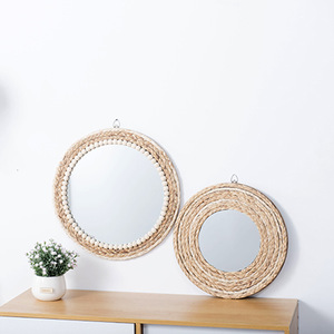 Creative Straw Rope Decorative <b>Mirror</b> Round Wall <b>Hanging</b> <b>Mirror</b> For Living Room Hotel Guesthouse Makeup Background Use - Product Image 3